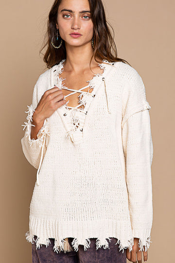 Ivory distressed sweater