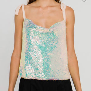Sequin ribbon tied top